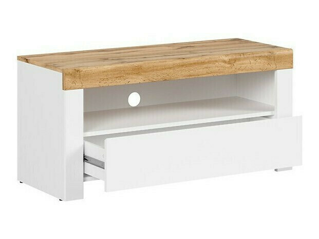 Móvel de TV Sonsoru 107 (Branco + Branco brilhante + Carvalho wotan)