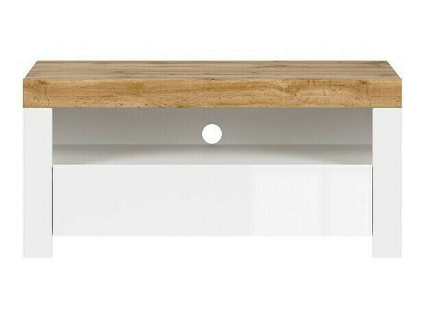 Móvel de TV Sonsoru 107 (Branco + Branco brilhante + Carvalho wotan)