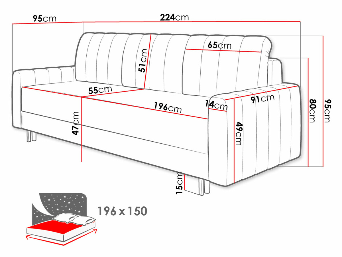 Sofá cama Honolulu 146 (Kronos 22)