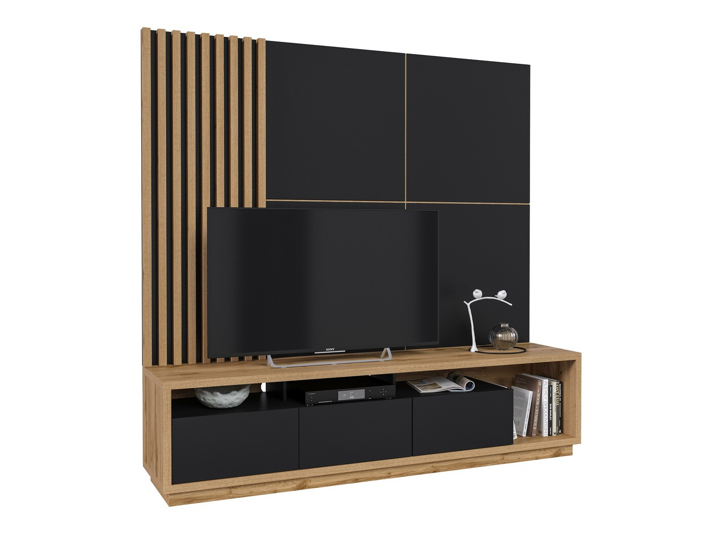 Conjunto para sala de estar Austin 360 (Carvalho wotan + Preto + Preto mate)