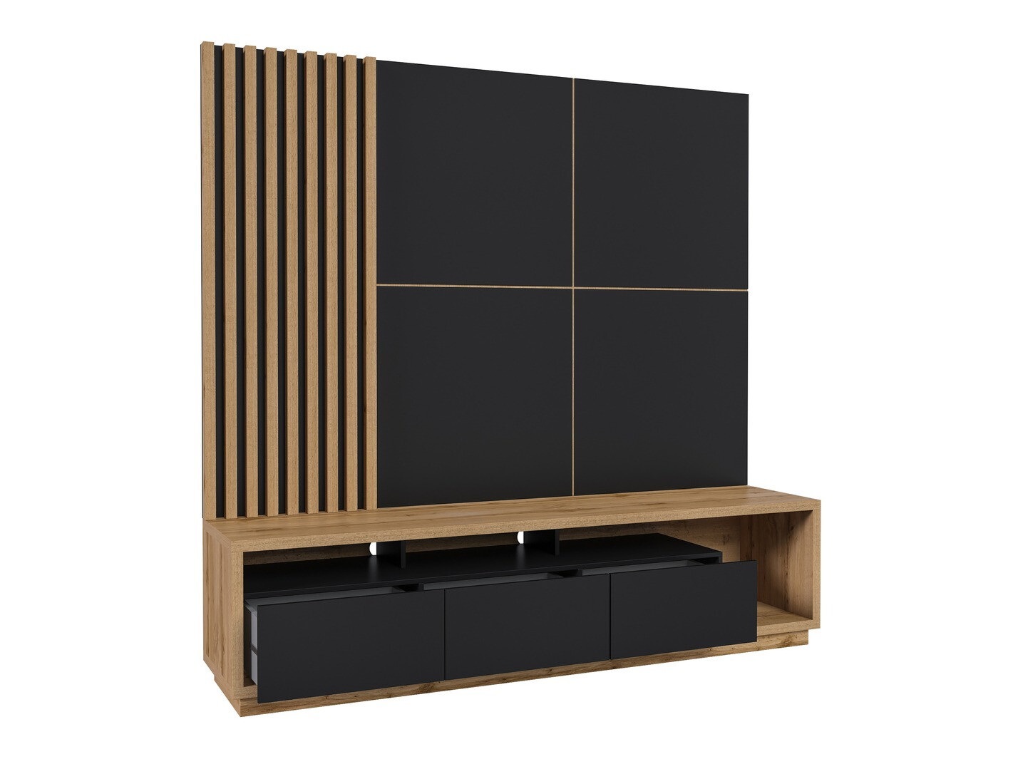 Conjunto para sala de estar Austin 360 (Carvalho wotan + Preto + Preto mate)