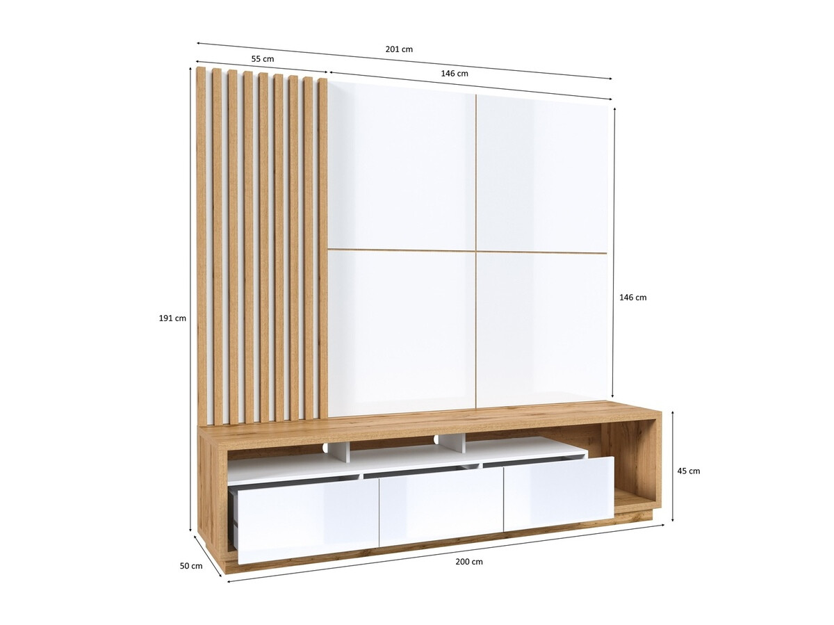 Conjunto para sala de estar Austin 360 (Carvalho wotan + Preto + Preto mate)