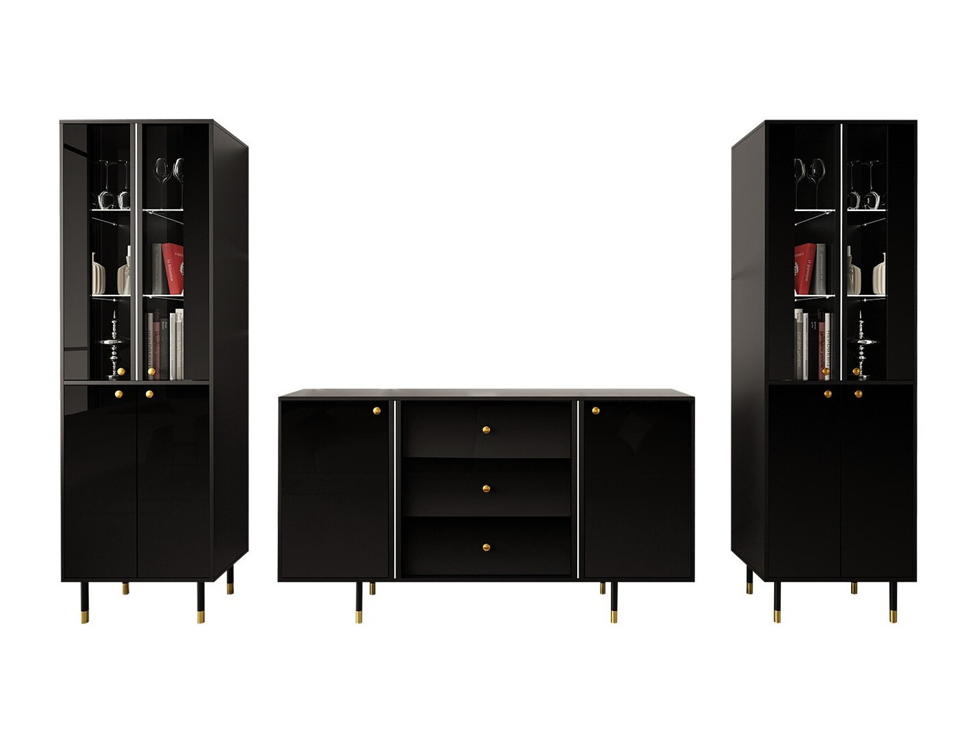 Conjunto para sala de estar Merced 117 (Preto + Preto brilhante)