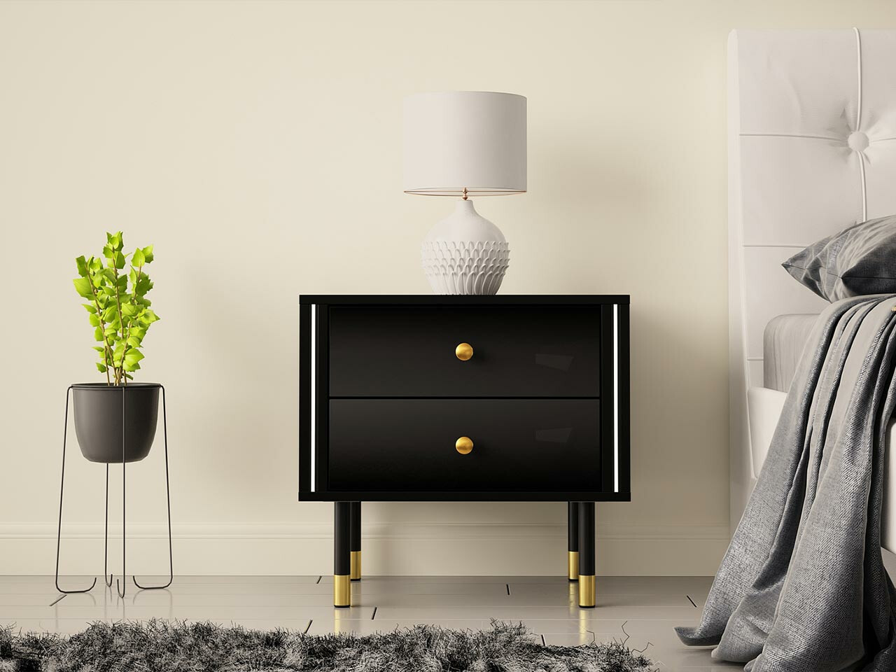 Mesa de cabeceira Merced 113 (Preto + Preto brilhante)