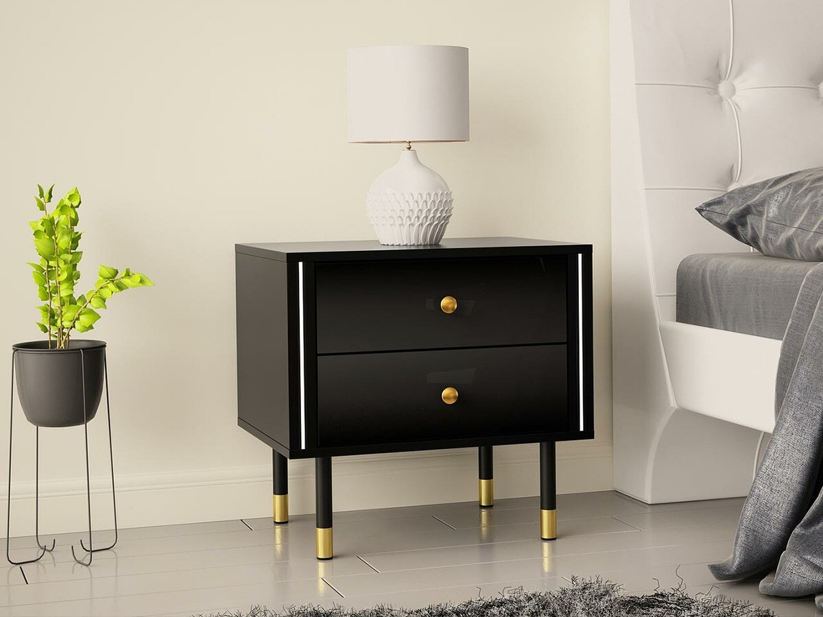 Mesa de cabeceira Merced 113 (Preto + Preto brilhante)