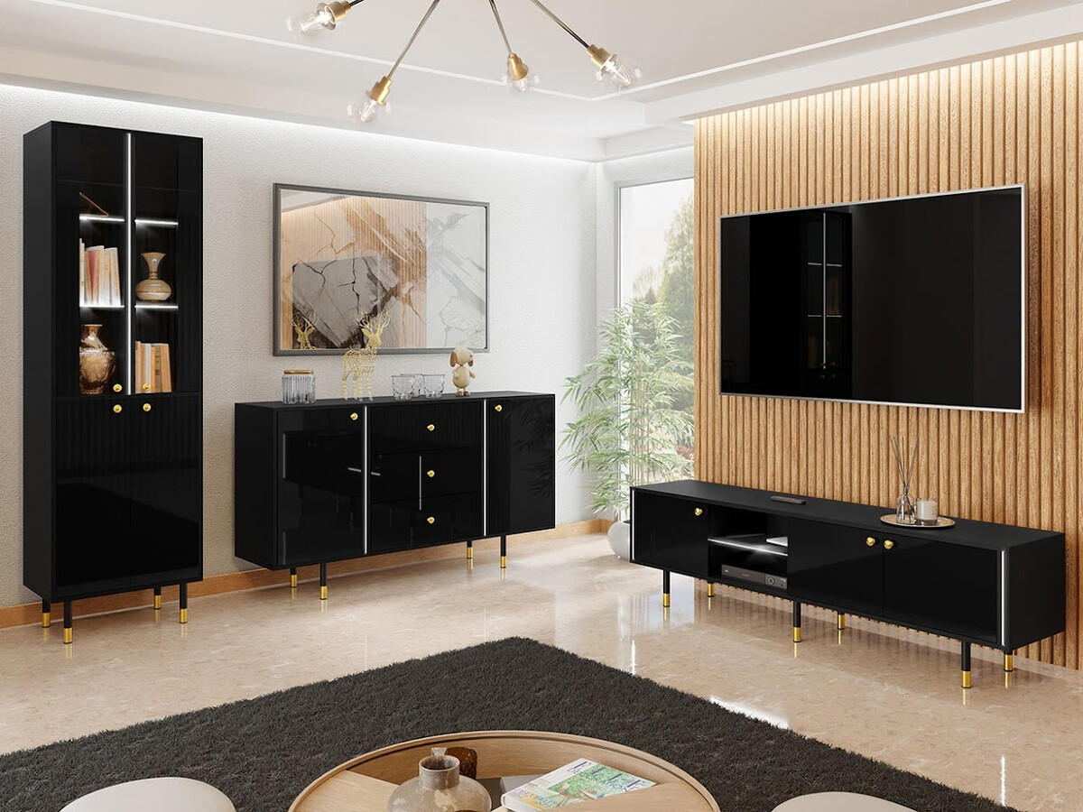 Móvel de TV Merced 112 (Preto + Preto brilhante)