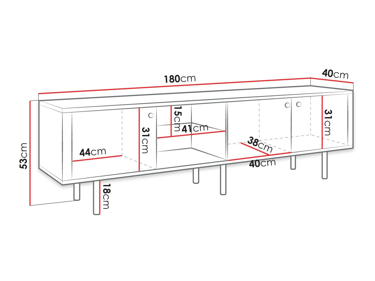 Móvel de TV Merced 112 (Preto + Preto brilhante)