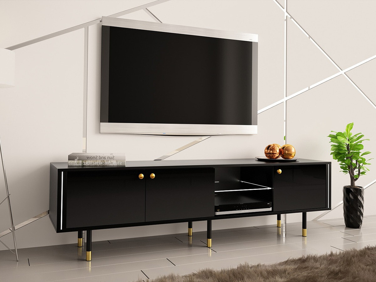 Móvel de TV Merced 112 (Preto + Preto brilhante)