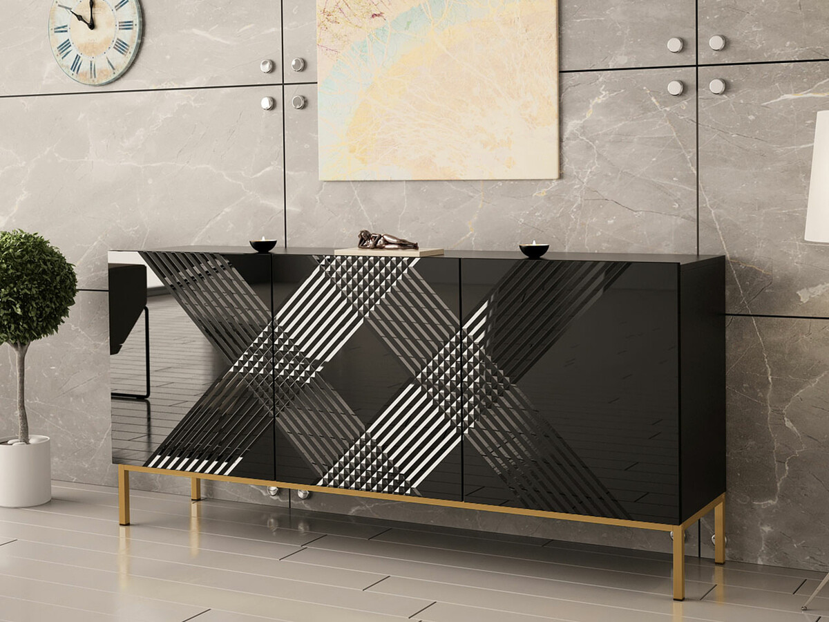 Aparador Levelbu 101 (Preto + Preto brilhante)