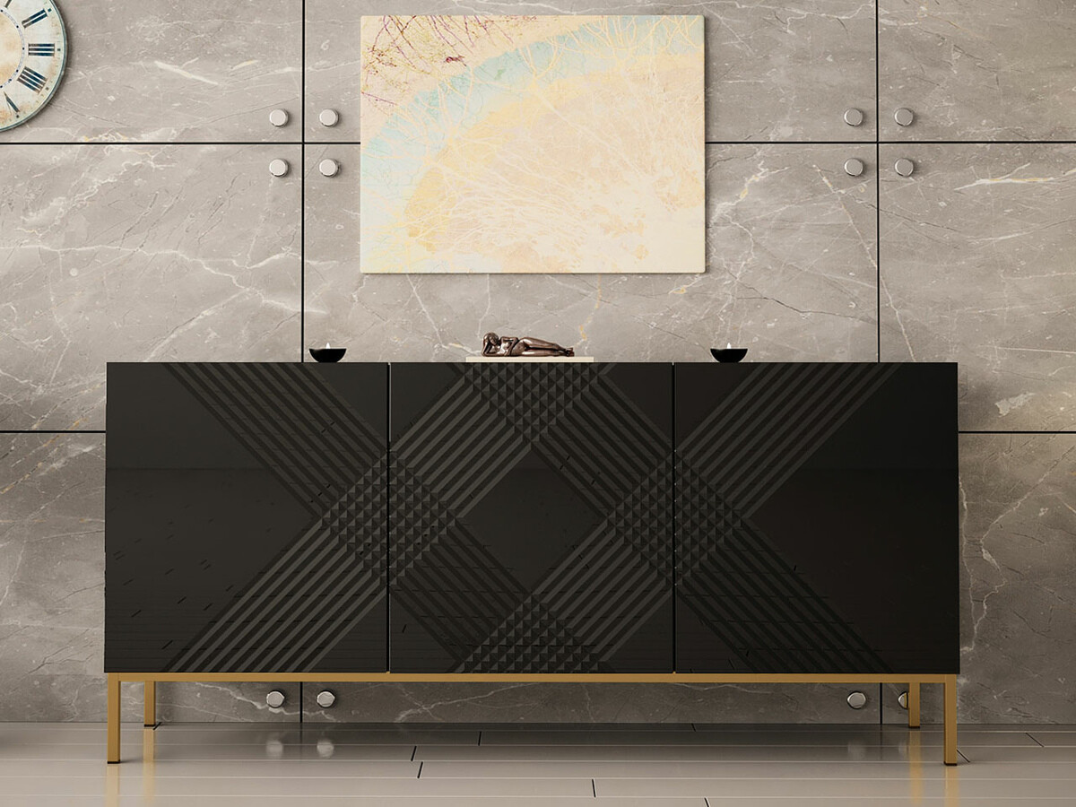 Aparador Levelbu 101 (Preto + Preto brilhante)