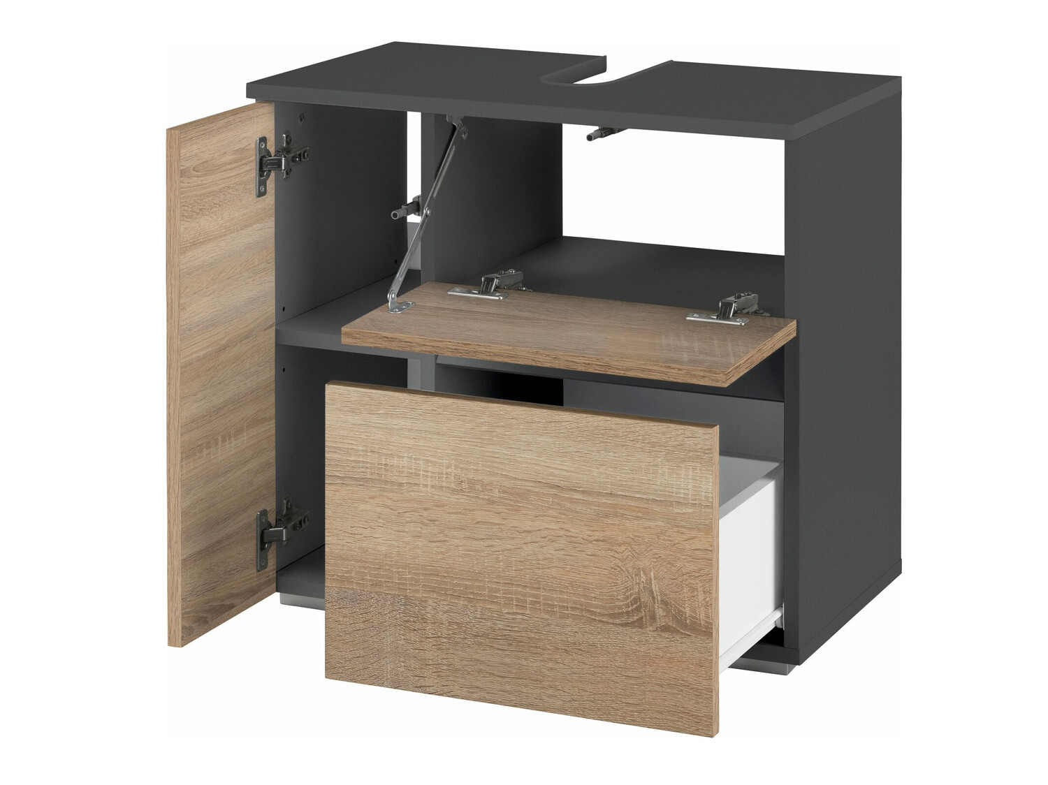 Armário com lavatório de apoio próprio para casa de banho Soncamu 108 (Antracite + Carvalho)