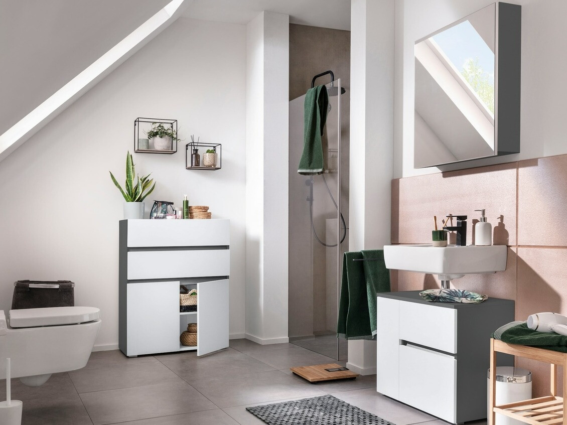 Armário com lavatório de apoio próprio para casa de banho Soncamu 108 (Branco + Antracite)