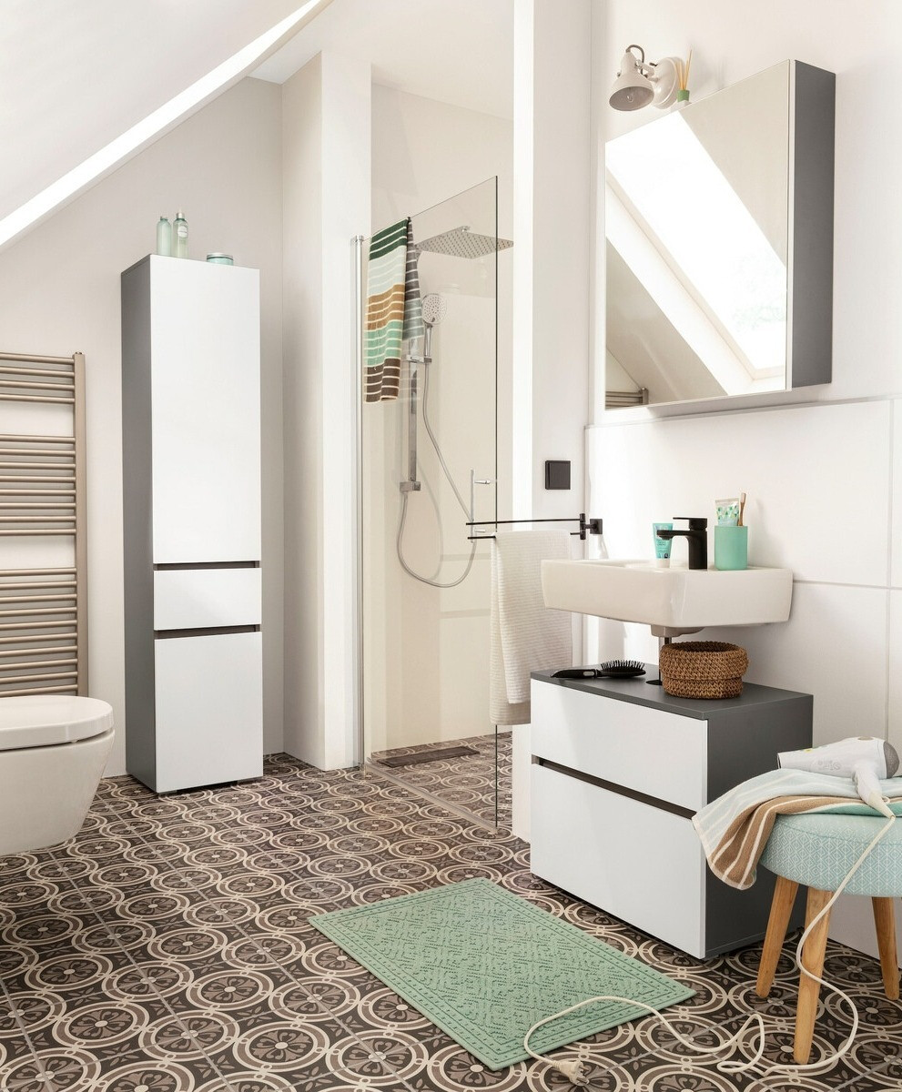 Armário com lavatório de apoio próprio para casa de banho Soncamu 110 (Branco + Antracite)