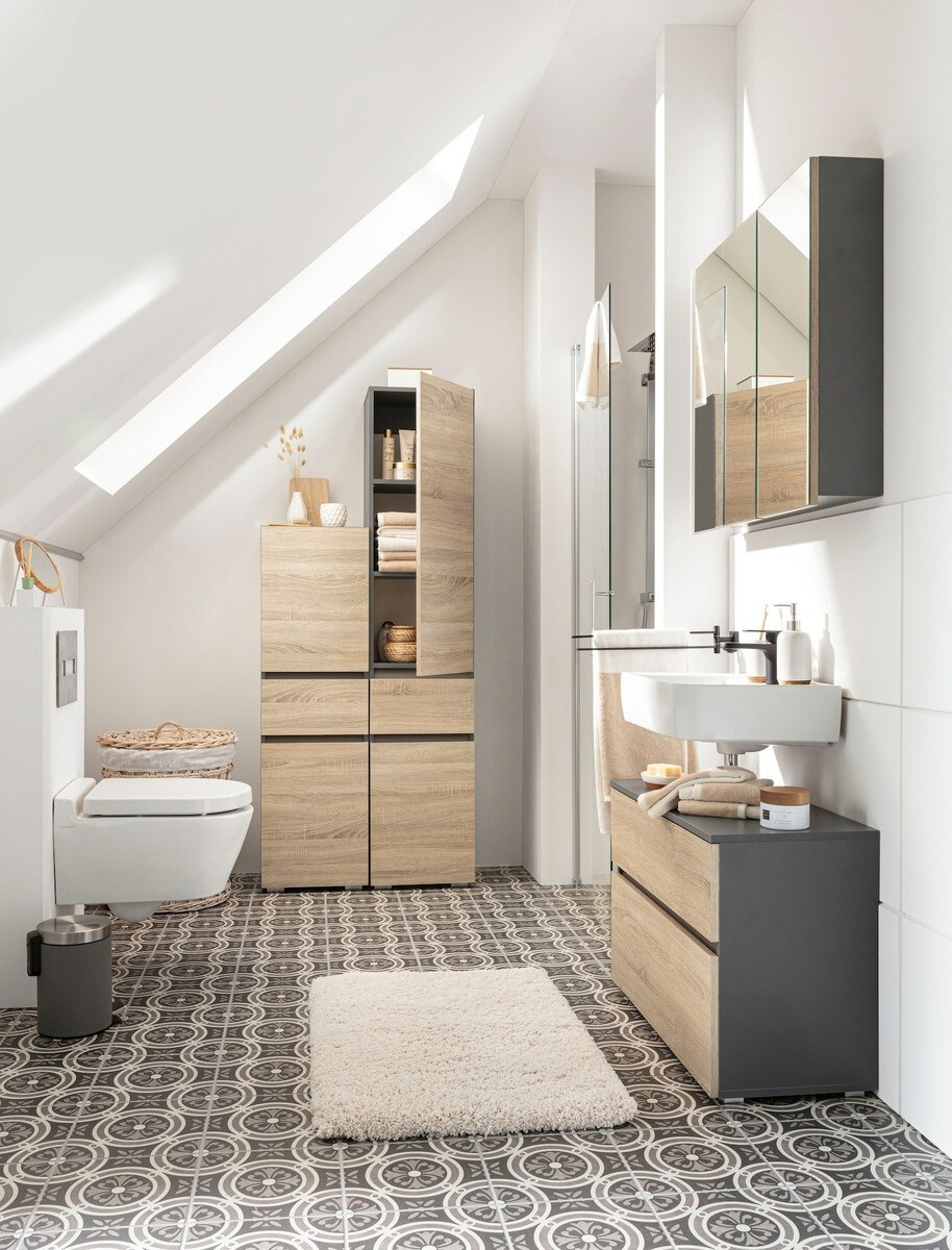 Armário de casa de banho de chão para lavatório Soncamu 106 (Antracite + Carvalho)