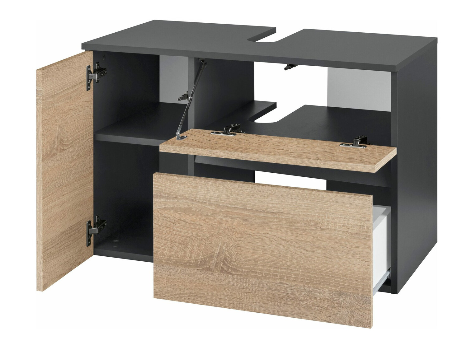 Armário suspenso para casa de banho para lavatório Soncamu 107 (Antracite + Carvalho)