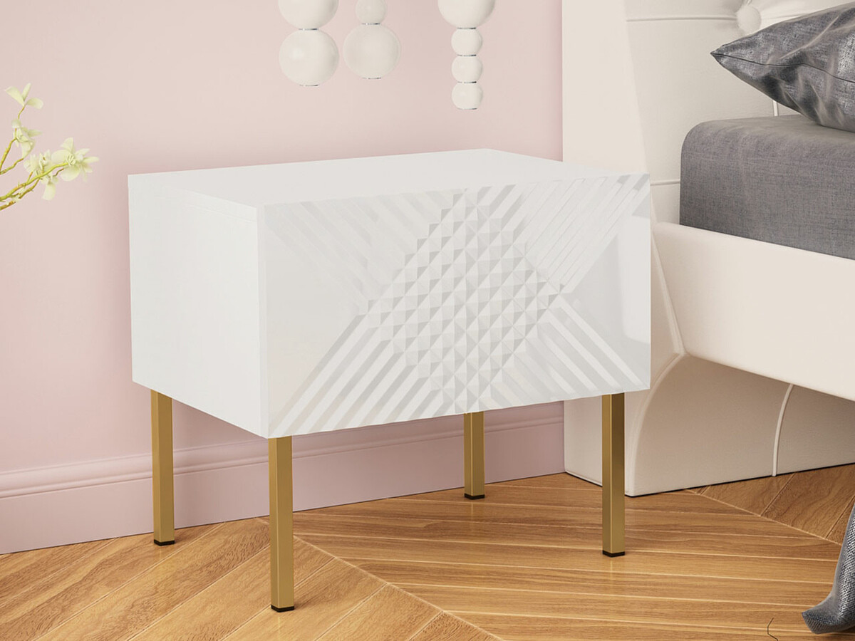 Mesa de cabeceira Levelbu 102 (Branco + Branco brilhante)