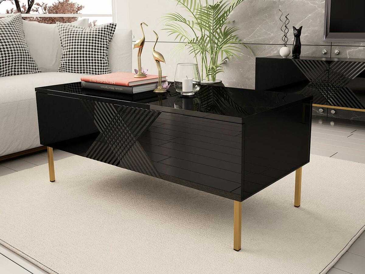 Mesa de centro Levelbu 100 (Preto + Preto brilhante)