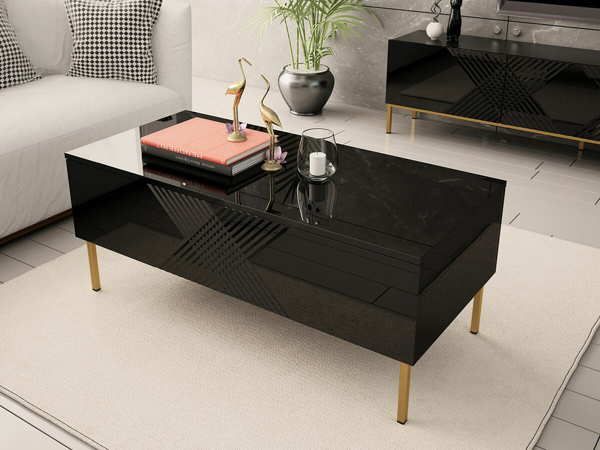 Mesa de centro Levelbu 100 (Preto + Preto brilhante)