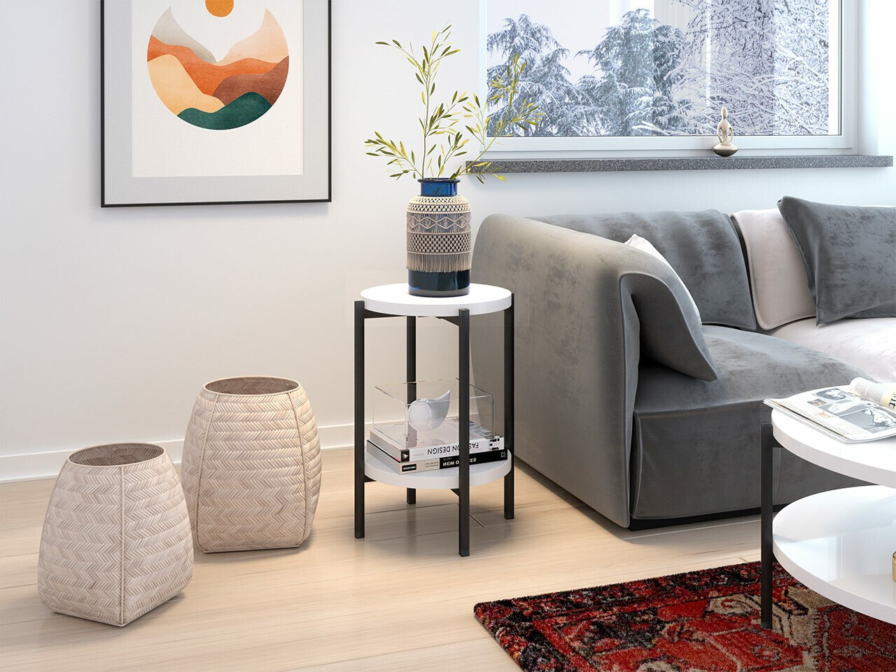 Mesa de apoio Providence 179 (Branco brilhante + Preto)