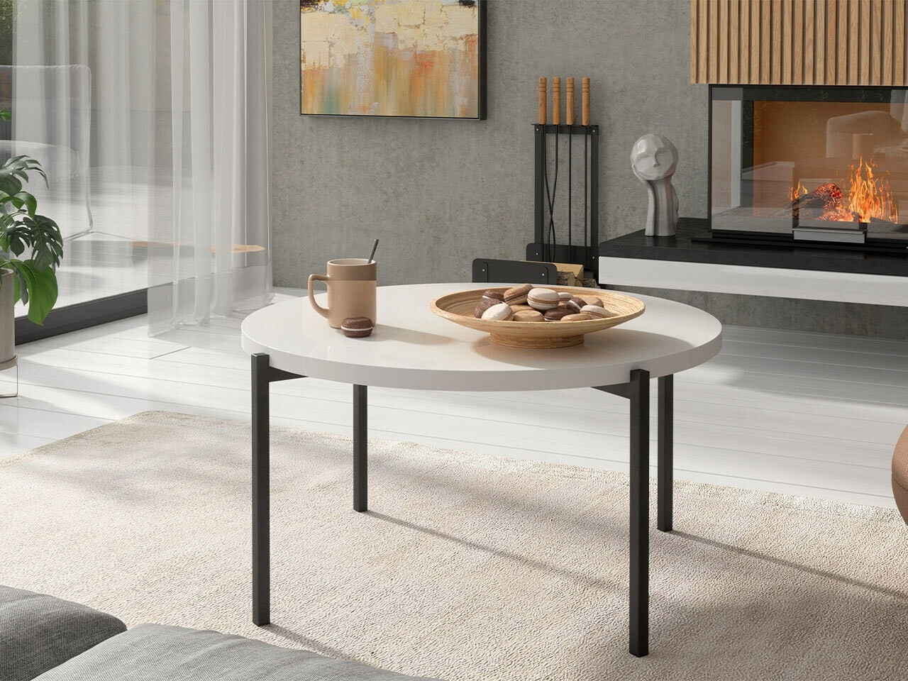 Mesa de centro Providence 176 (Branco brilhante + Preto)