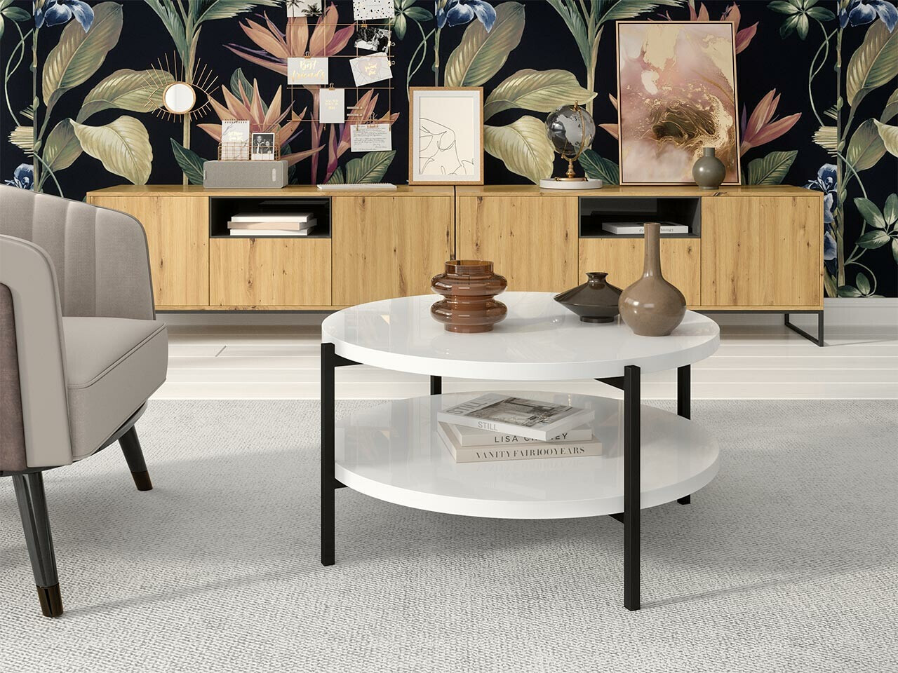 Mesa de centro Providence 177 (Branco brilhante + Preto)