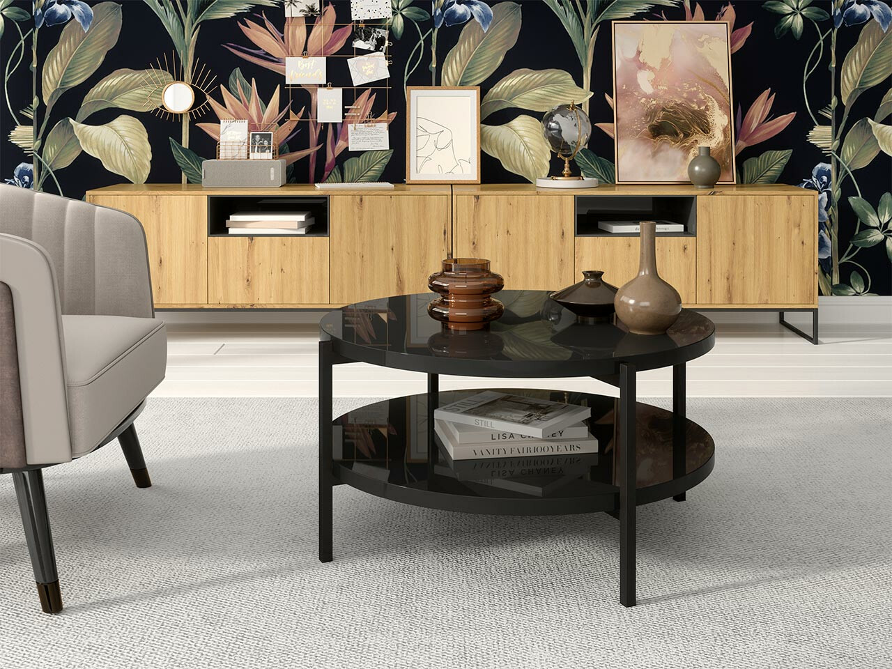 Mesa de centro Providence 177 (Preto brilhante + Preto)