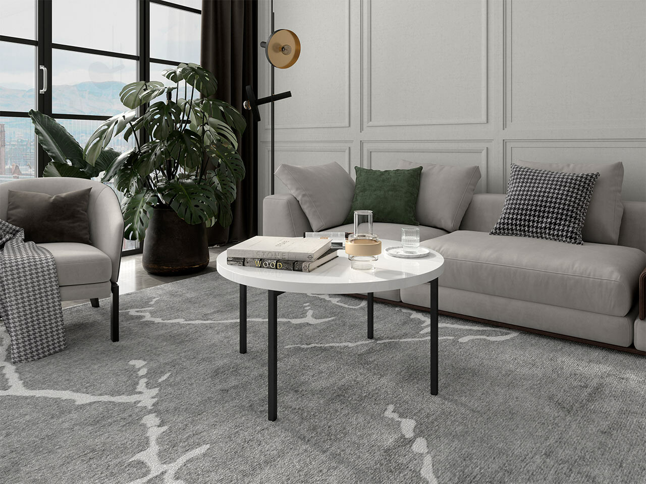 Mesa de centro Providence 178 (Branco brilhante + Preto)