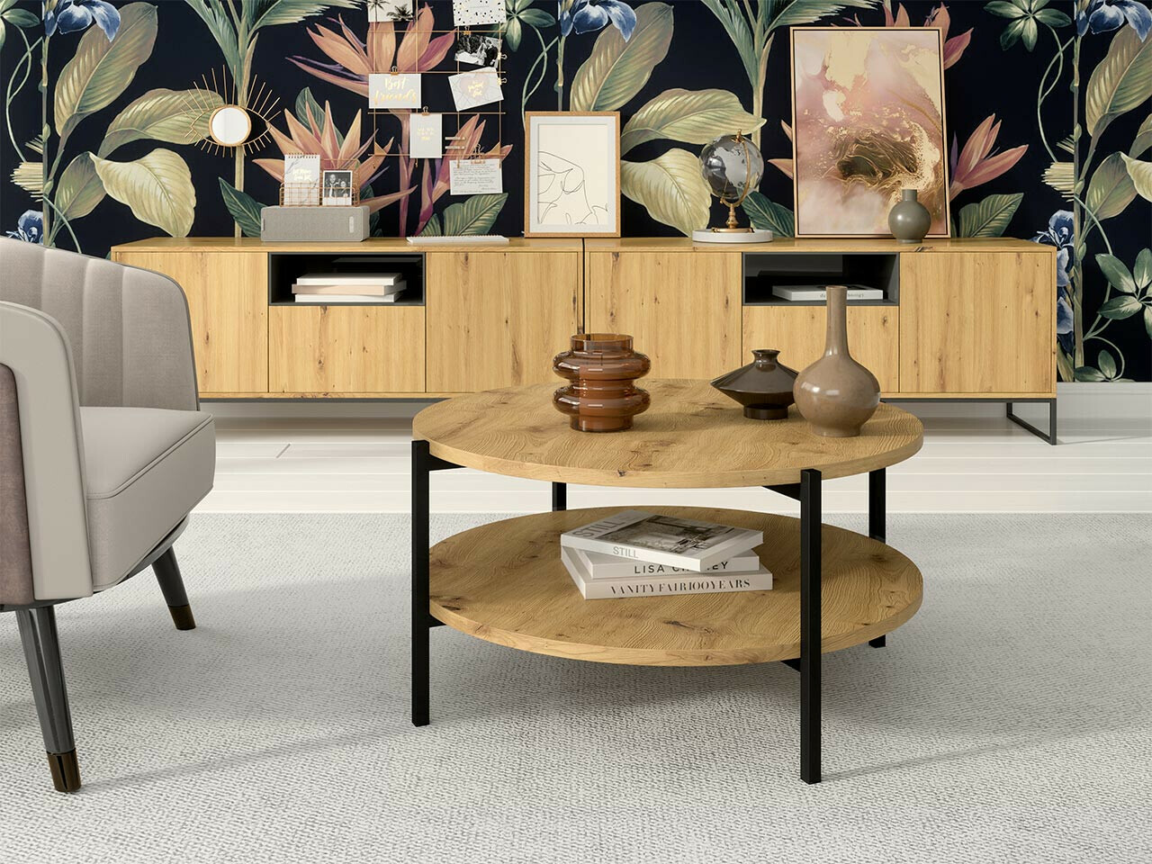 Mesa de centro Providence 181 (Carvalho Artisan + Preto)