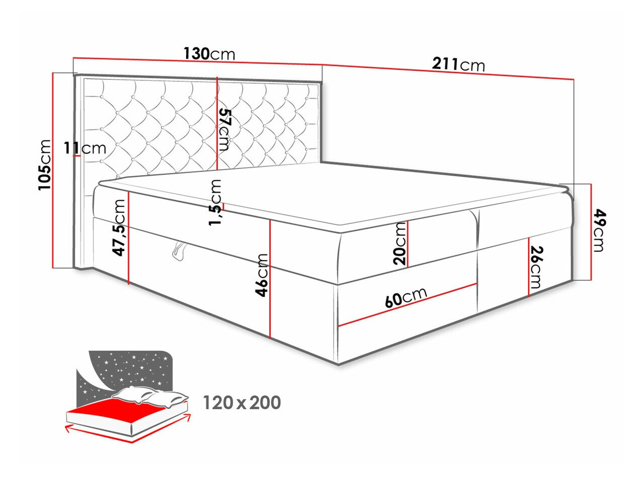 Cama continental Navis I (Carvalho wotan + Faro 4)
