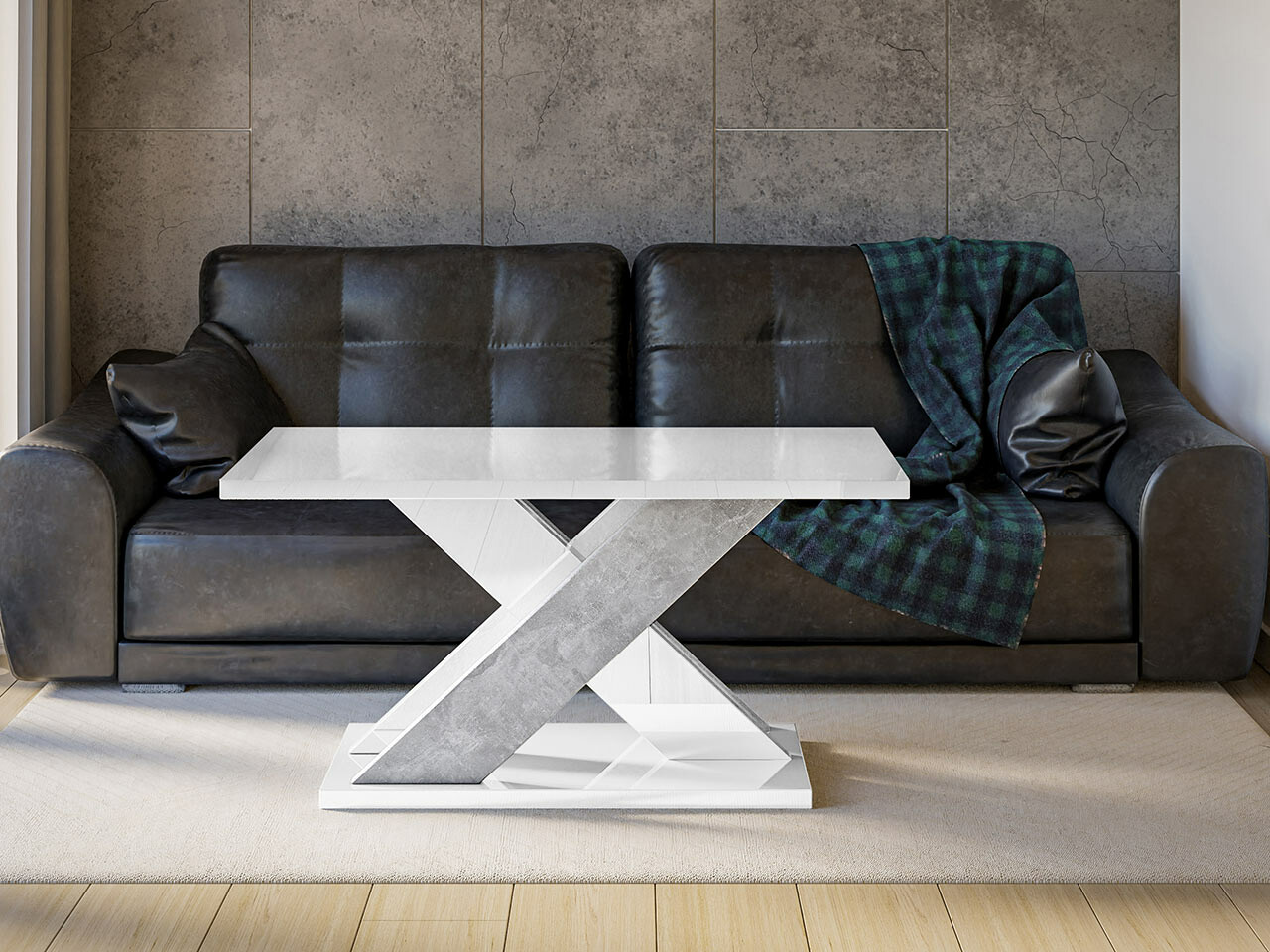 Mesa para revistas Goodyear 116 (Branco brilhante + Cimento)