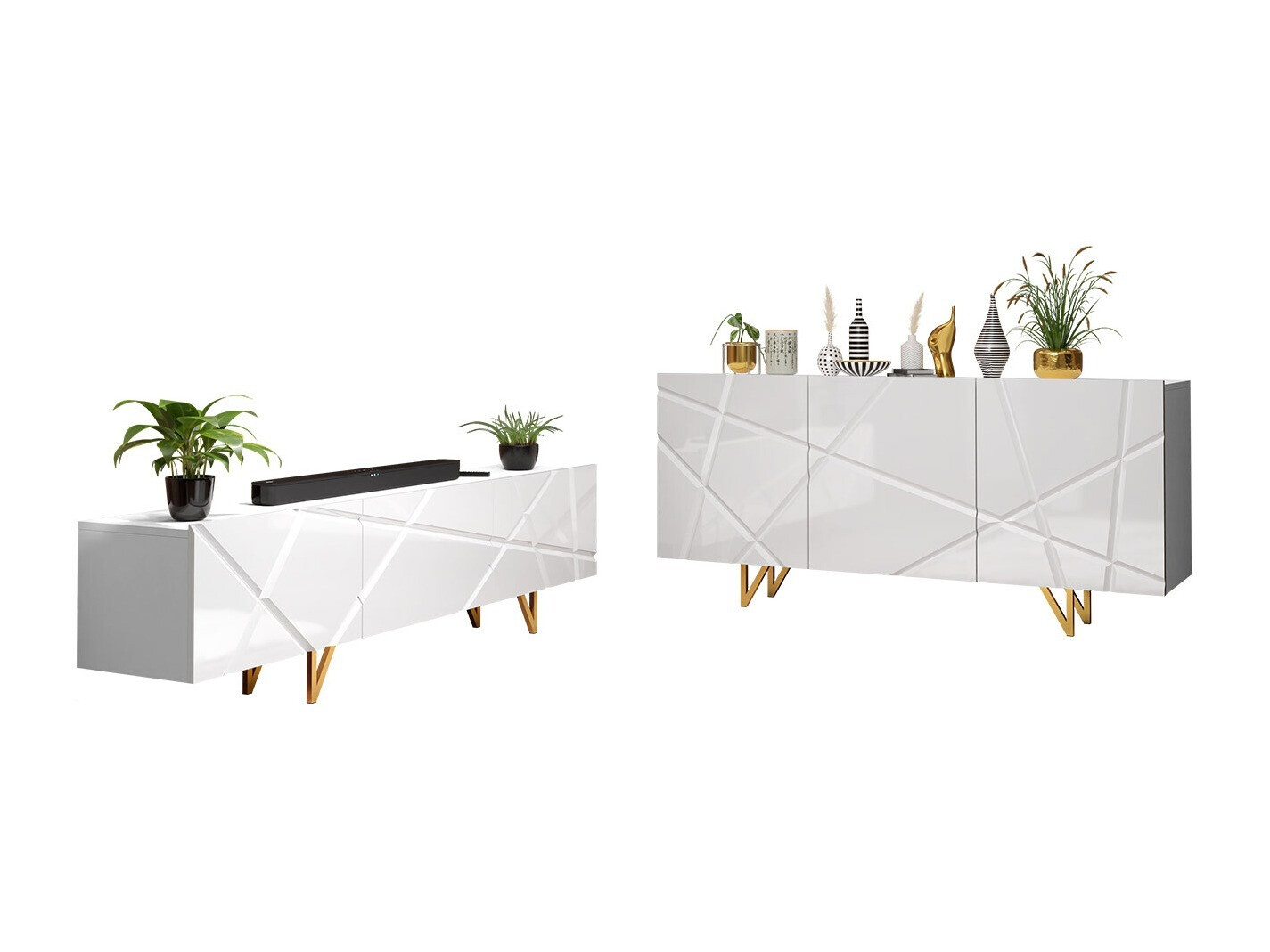 Conjunto para sala de estar Audis (Branco + Branco brilhante)