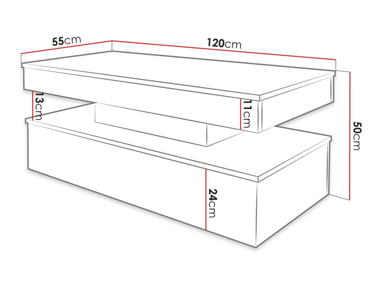 Mesa de centro Monfero 100 (Branco + Branco brilhante)