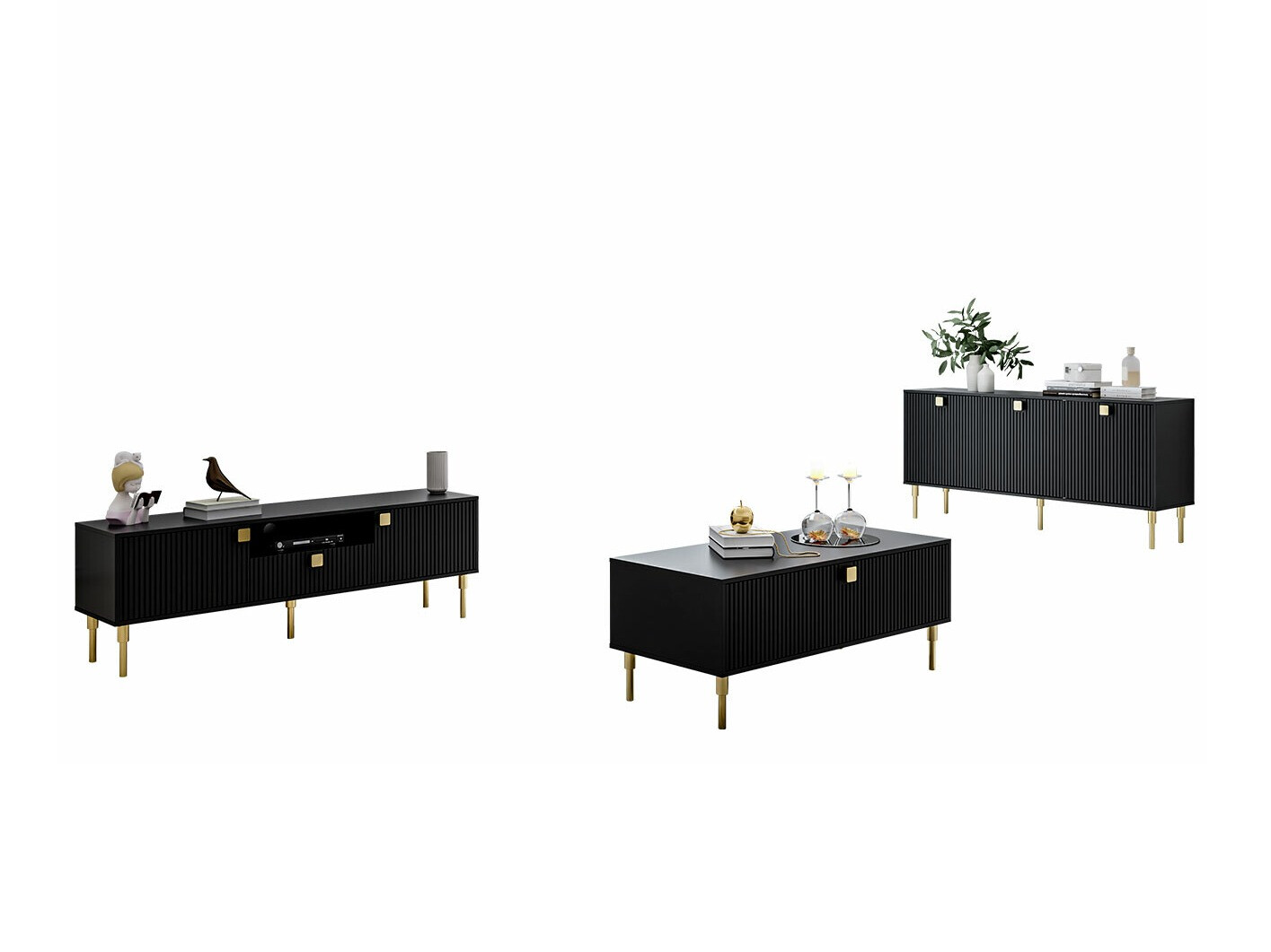 Conjunto para sala de estar Merced 123 (Preto + Dourado)