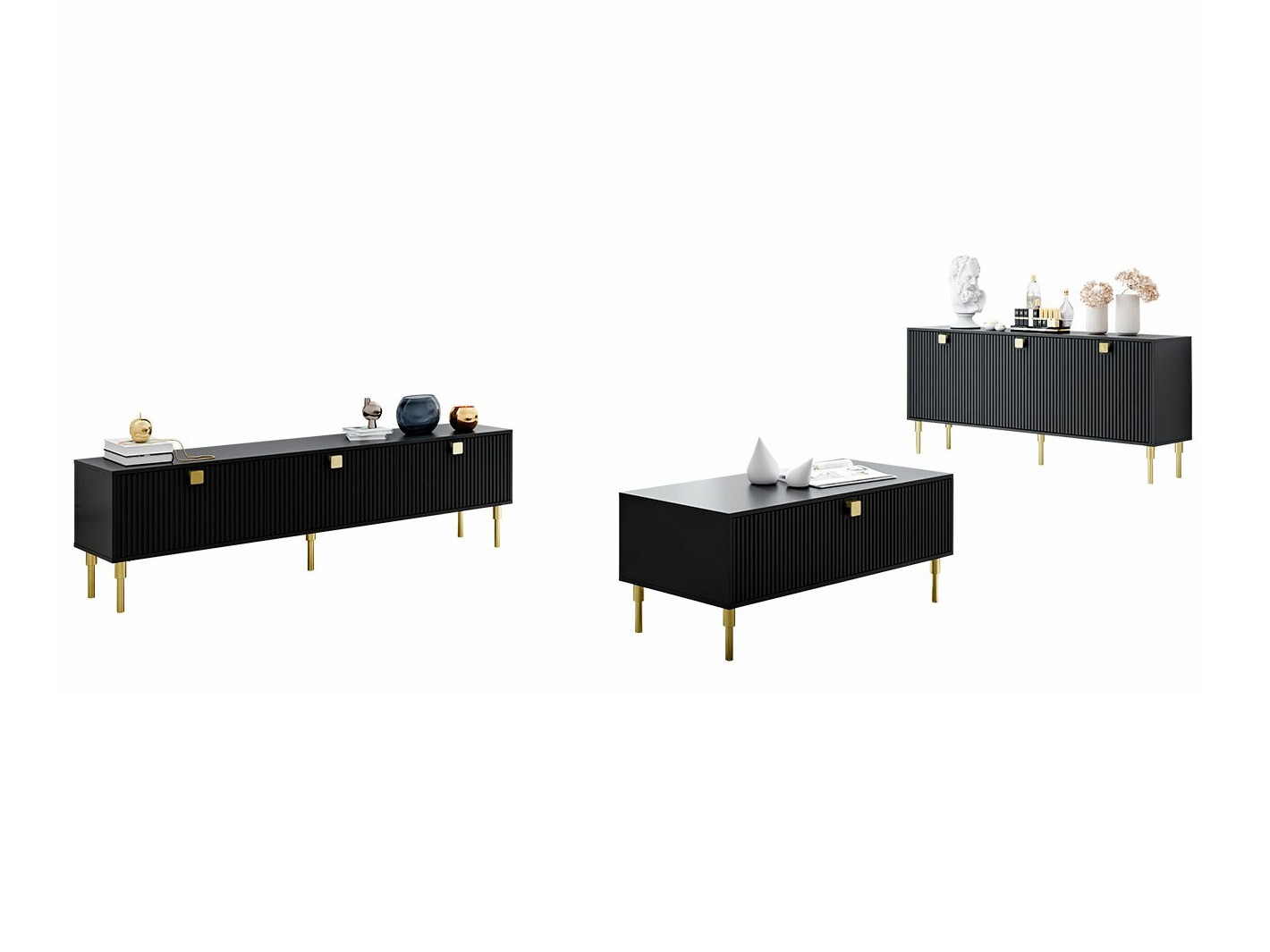 Conjunto para sala de estar Merced 124 (Preto + Dourado)