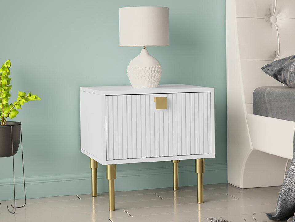 Mesa de cabeceira Merced 121 (Branco + Dourado)