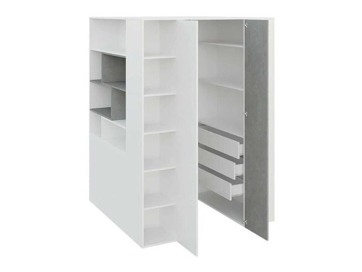 Roupeiro de canto Omaha J123 (Cimento + Branco + Carvalho)