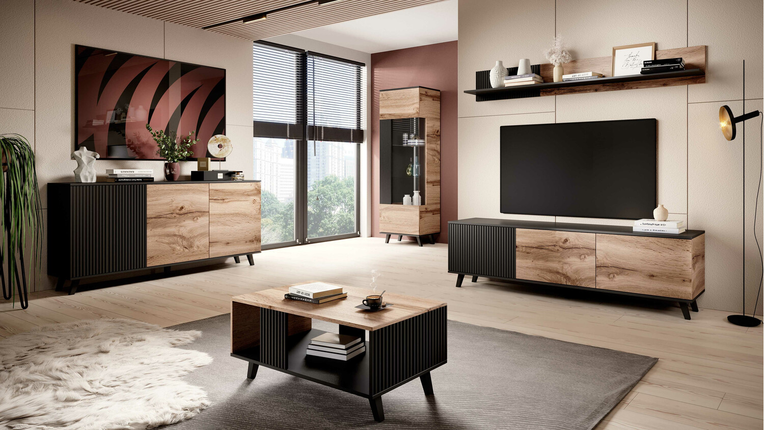 Mesa de centro Luelia 118 (Preto + Carvalho wotan)