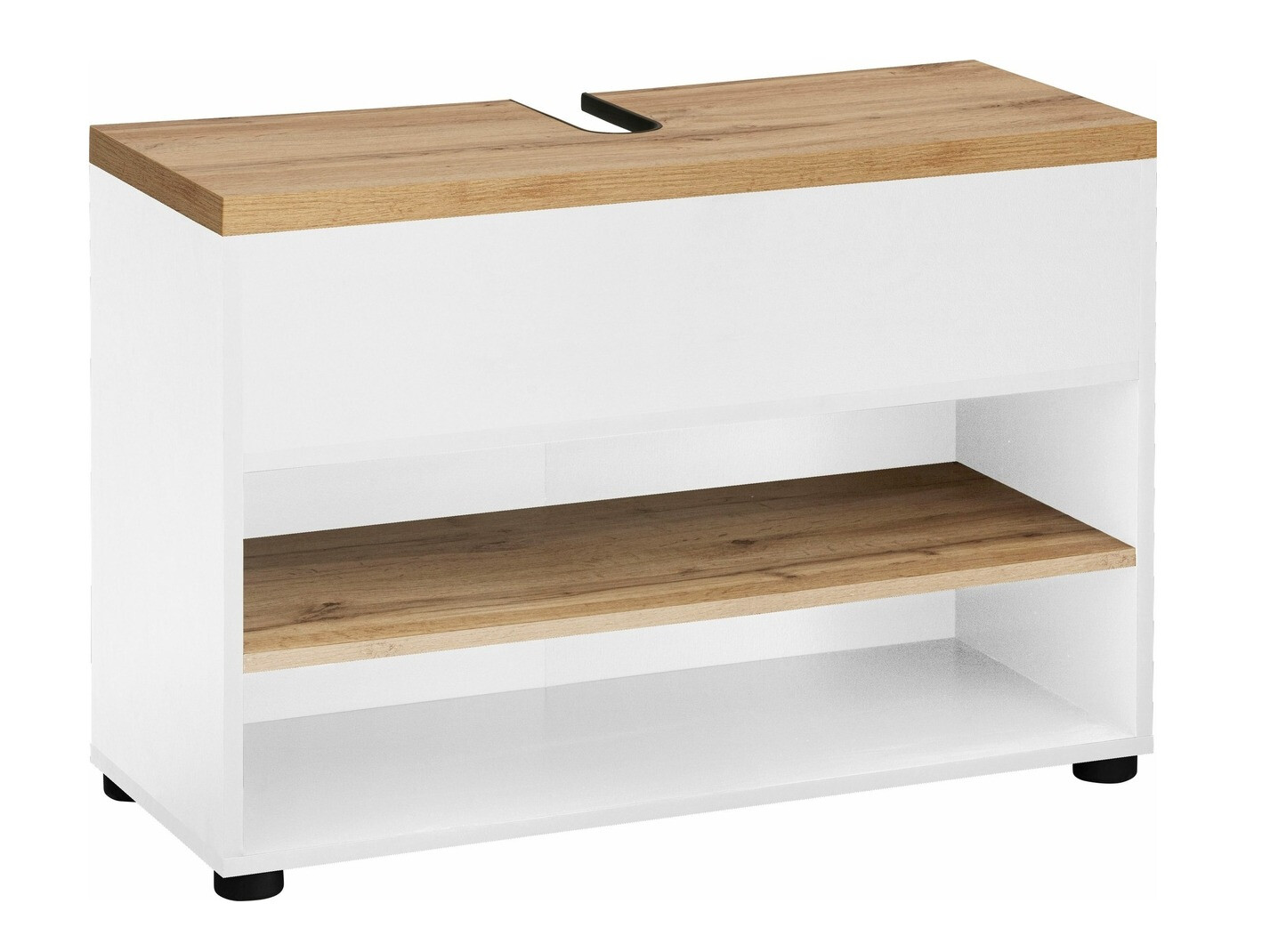 Armário com lavatório de apoio próprio para casa de banho Denton 1025 (Branco + Carvalho)