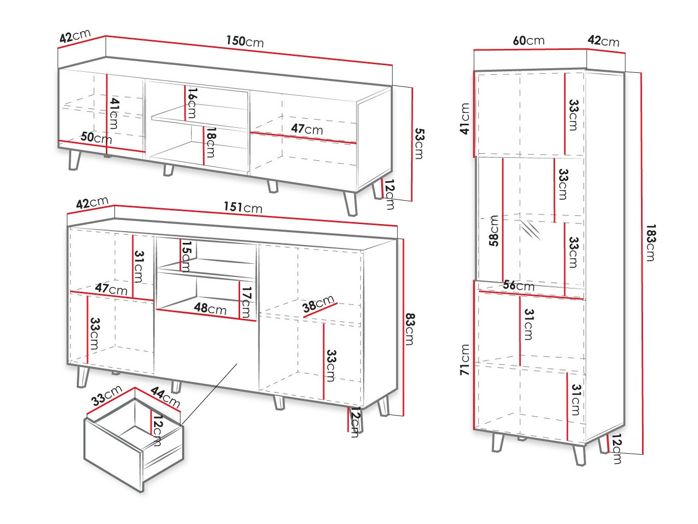 Conjunto para sala de estar Comes I (Preto + Carvalho wotan)