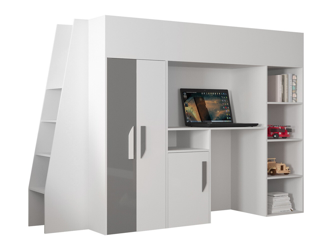 Cama alta Hartford 355 (Branco + Cinzento brilhante + Branco brilhante)