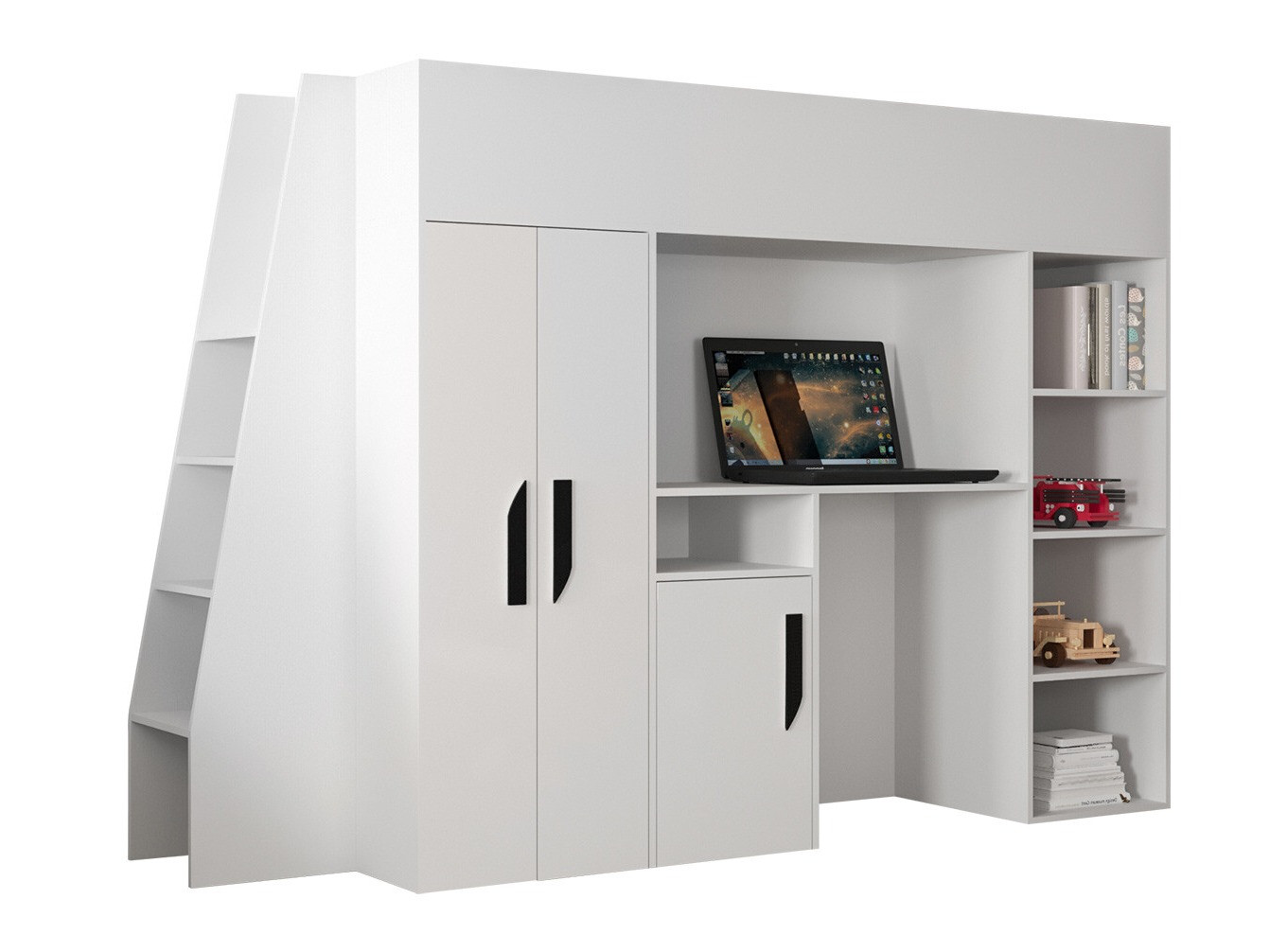 Cama alta Hartford 355 (Branco + Branco brilhante + Preto)