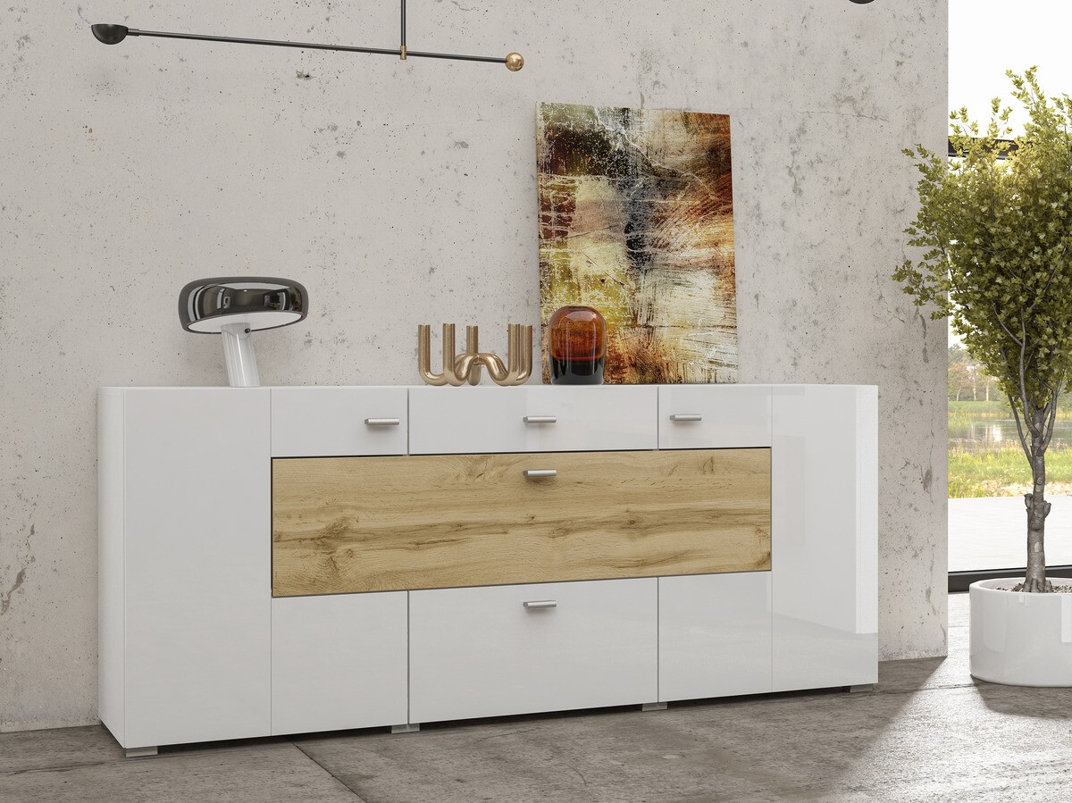 Cómoda Mondalo 104 (Carvalho wotan + Branco brilhante)