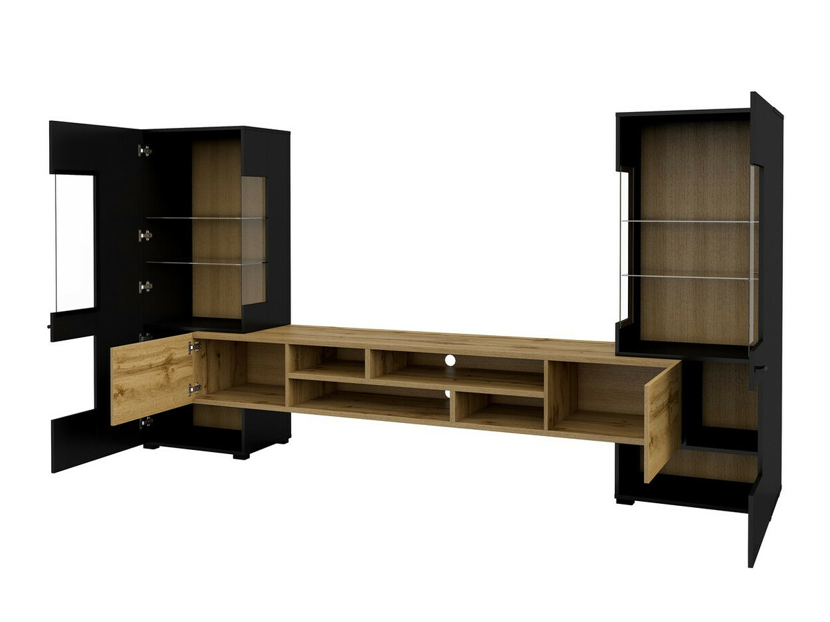 Conjunto para sala de estar Mondalo 105 (Carvalho wotan + Preto matte)
