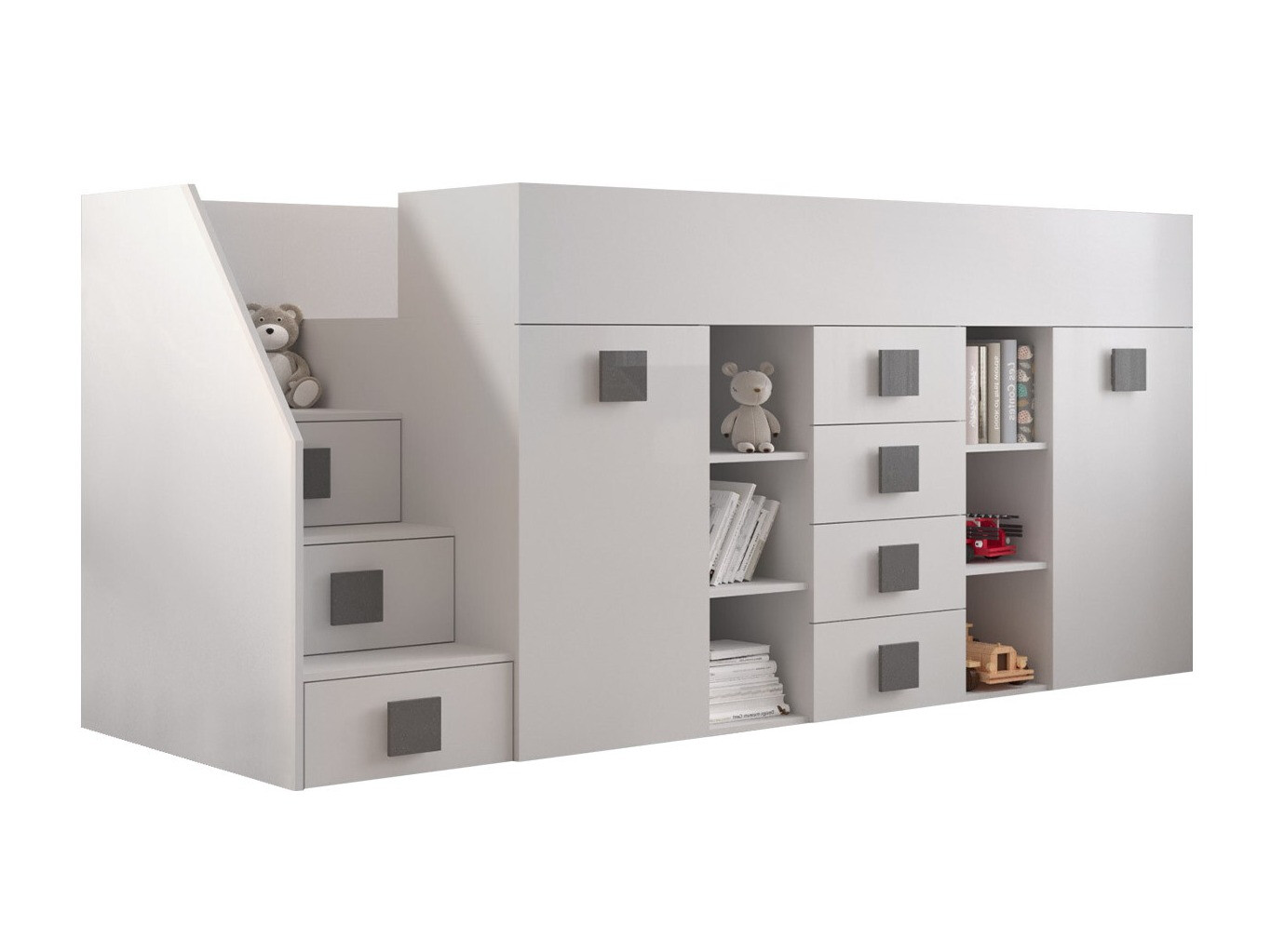 Cama alta Hartford 366 (Branco + Branco brilhante + Cinzento)