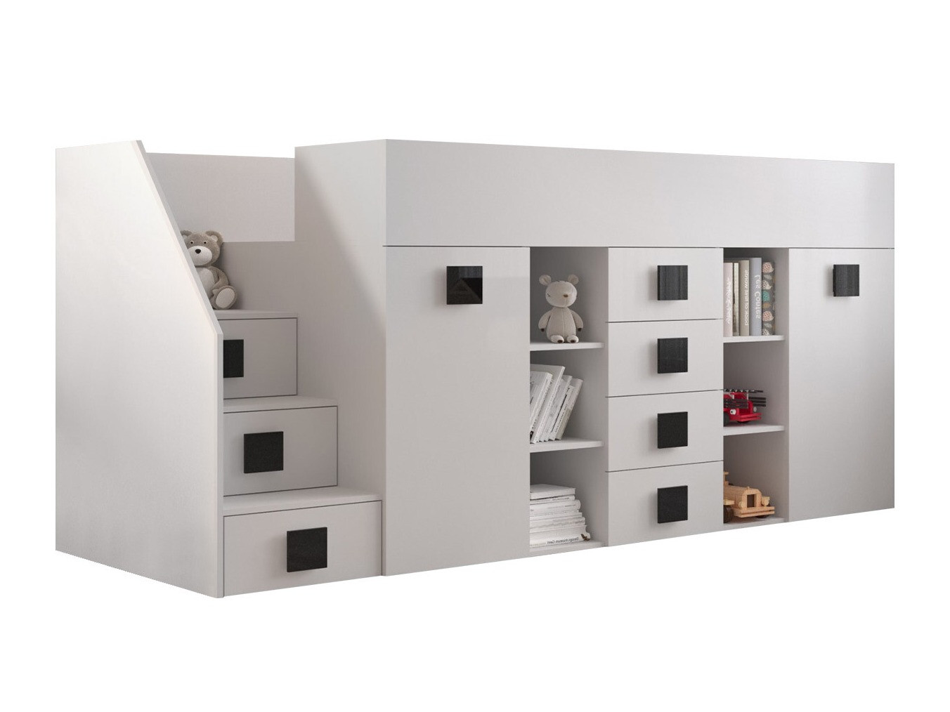 Cama alta Hartford 366 (Branco + Branco brilhante + Preto)
