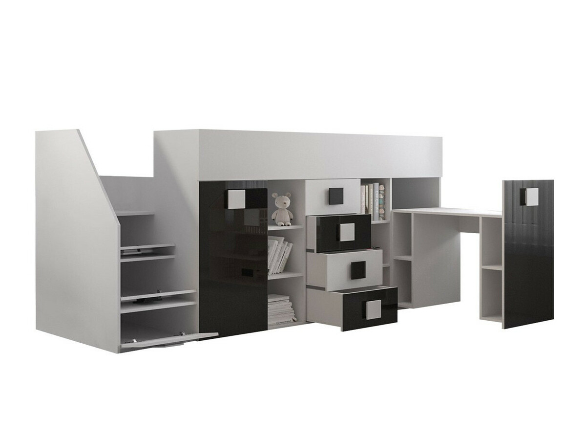 Cama alta Hartford 366 (Branco + Branco brilhante + Rosa)