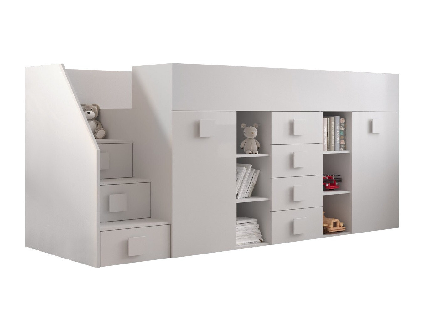 Cama alta Hartford 366 (Branco + Branco brilhante)