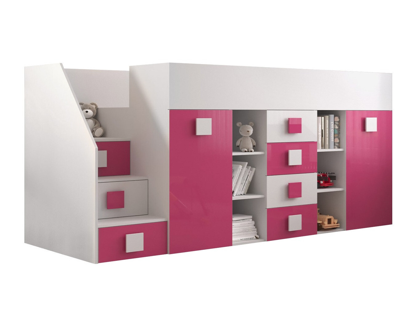 Cama alta Hartford 366 (Branco + Cor-de-rosa brilhante + Branco brilhante)