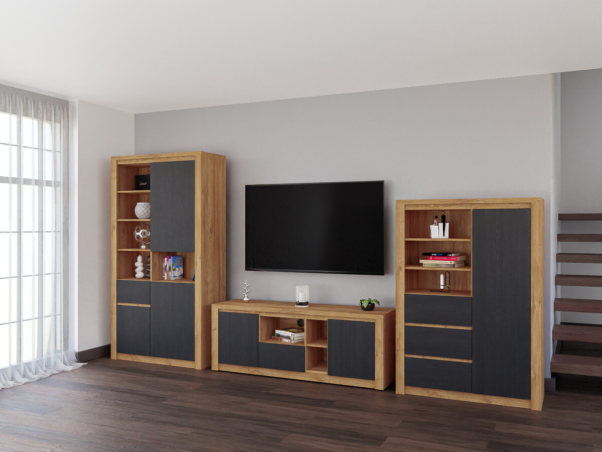 Conjunto para sala de estar Boston 653 (Carvalho preto + Carvalho)