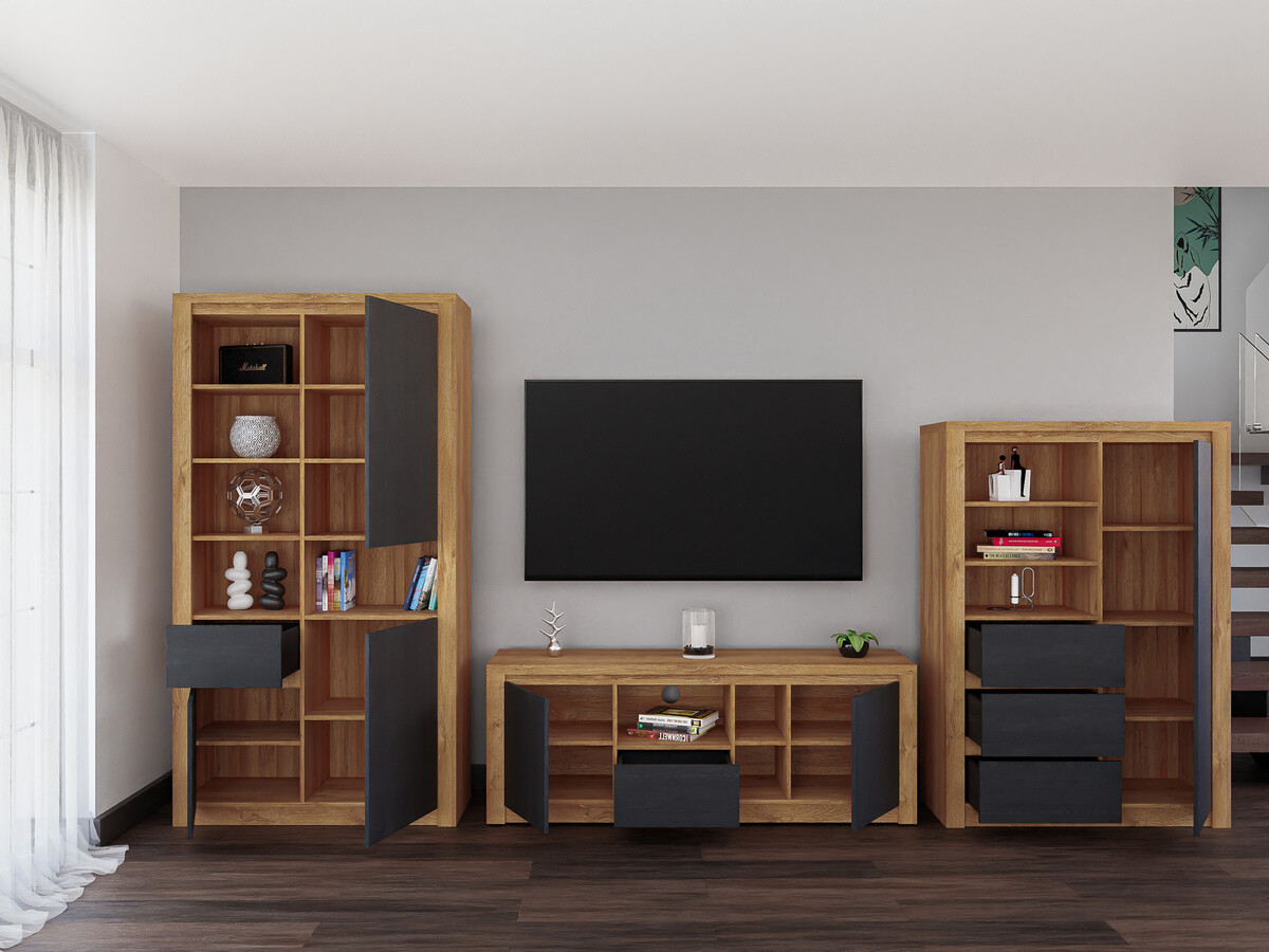 Conjunto para sala de estar Boston 653 (Carvalho preto + Carvalho)